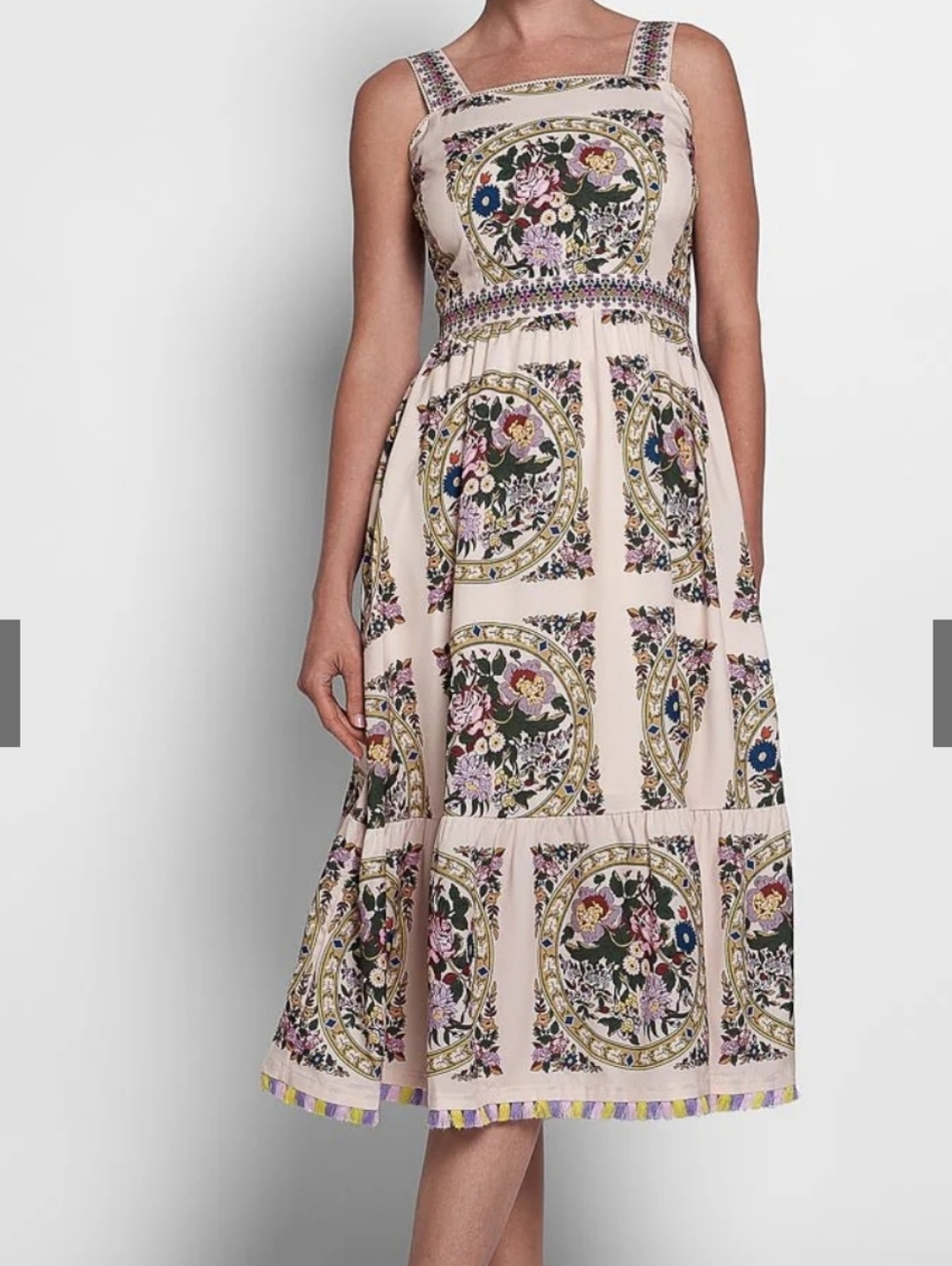 KAIMILAN Floral Midi‎ Tassel Dress. Sz 8. NWT